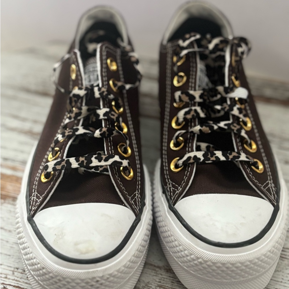 Converse Brown Sneakers with Animal Print Laces